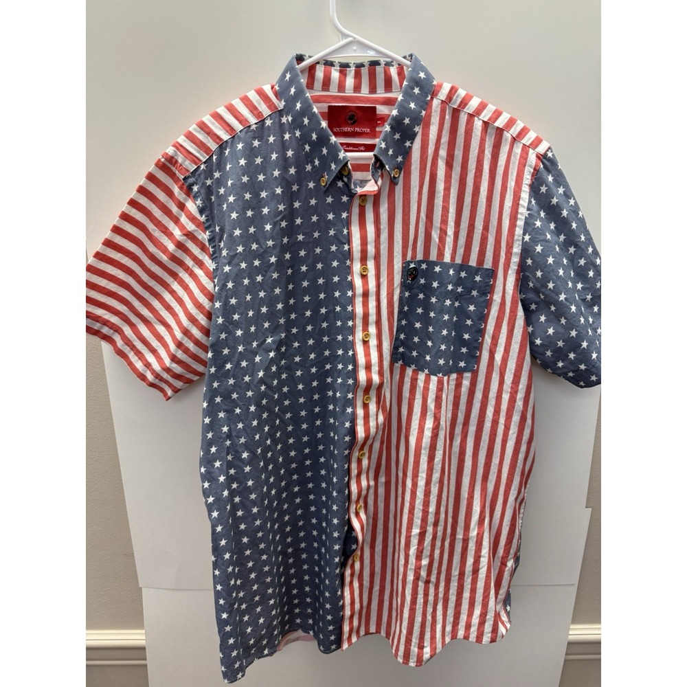 Southern Proper USA Button-Up XL, Patriotic Short Sleeve Shirt, Traditional Fit